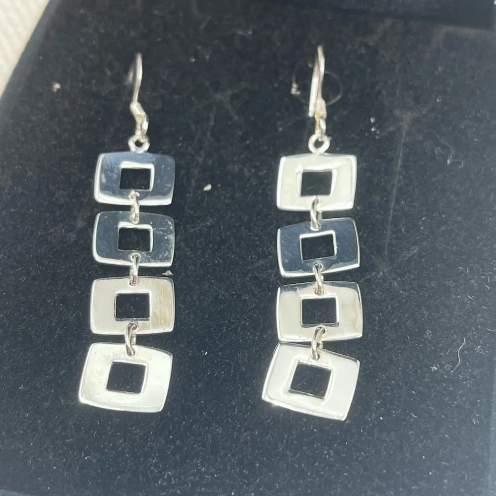 Vintage Sterling Silver Geometric Dangle Earrings | NF 925 Thailand | 5.8g - Picture 16 of 17
